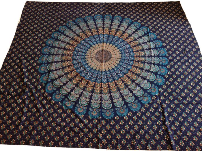 20260825_105433 Panô indiano de algodão estampa de mandala marinho azuis e turquesa 2,40m