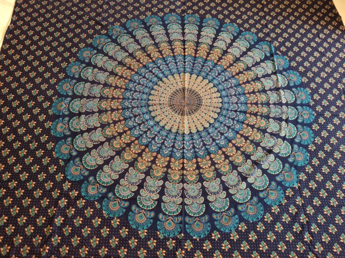 20260825_105510 Panô indiano de algodão estampa de mandala marinho azuis e turquesa 2,40m