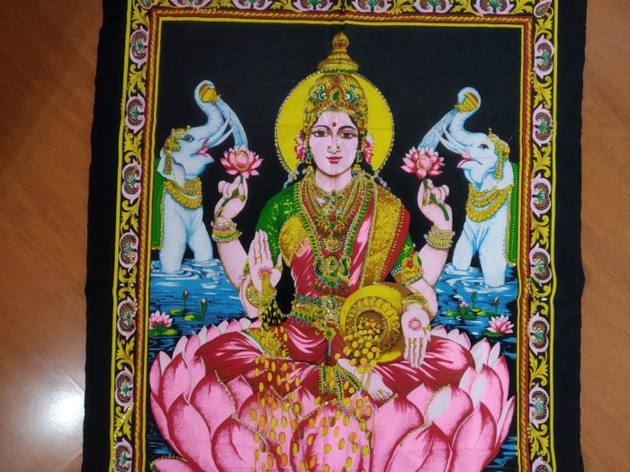 Painel grande clássico de deidade hindu Lakshmi 110cm
