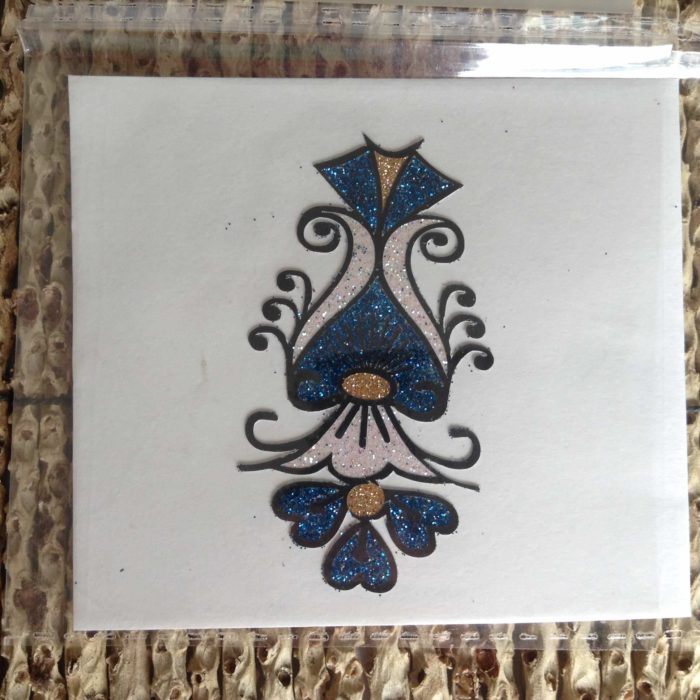 Tatuagem adesiva Jewels indiana com glitter  (floral azul)