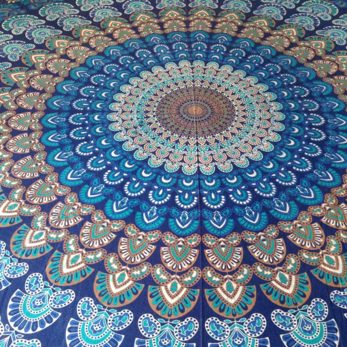 IMG_3090 Panô indiano de algodão estampa de mandala marinho e turquesa 2,40m