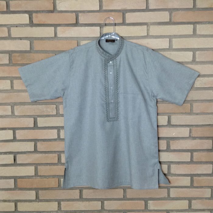Bata indiana masculina algodão com gola padre cinza