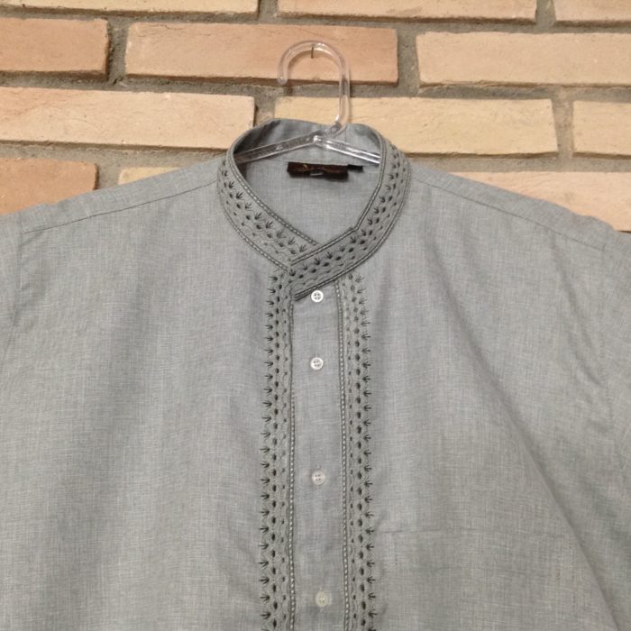 Bata indiana masculina algodão com gola padre cinza