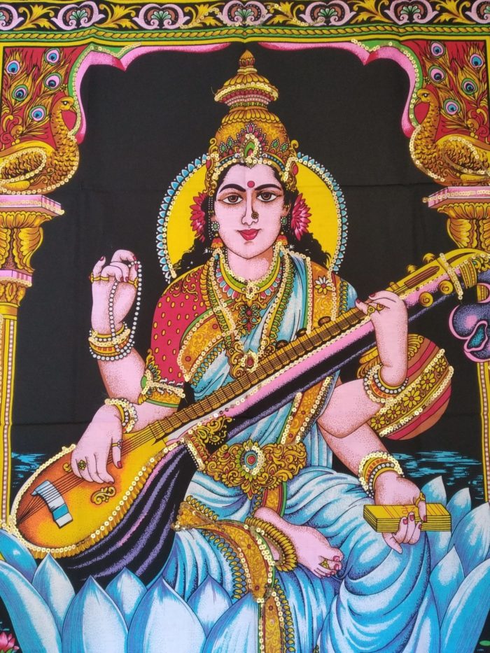 Painel grande clássico de deidade hindu - Saraswati