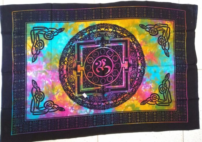 Painel de tecido de Mandala Clássica de OM com técnica Batik