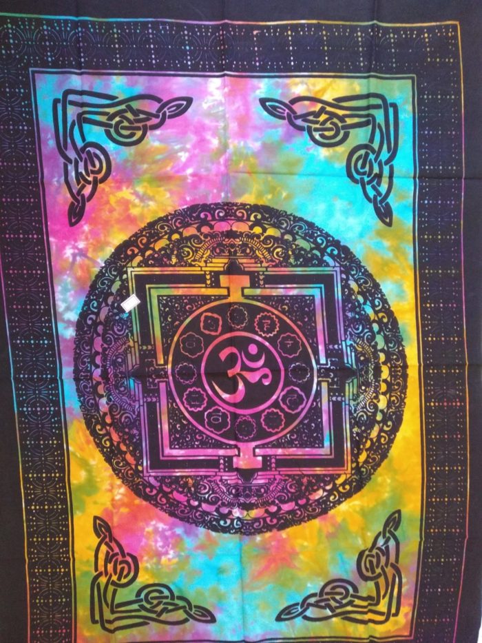 Painel de tecido de Mandala Clássica de OM com técnica Batik