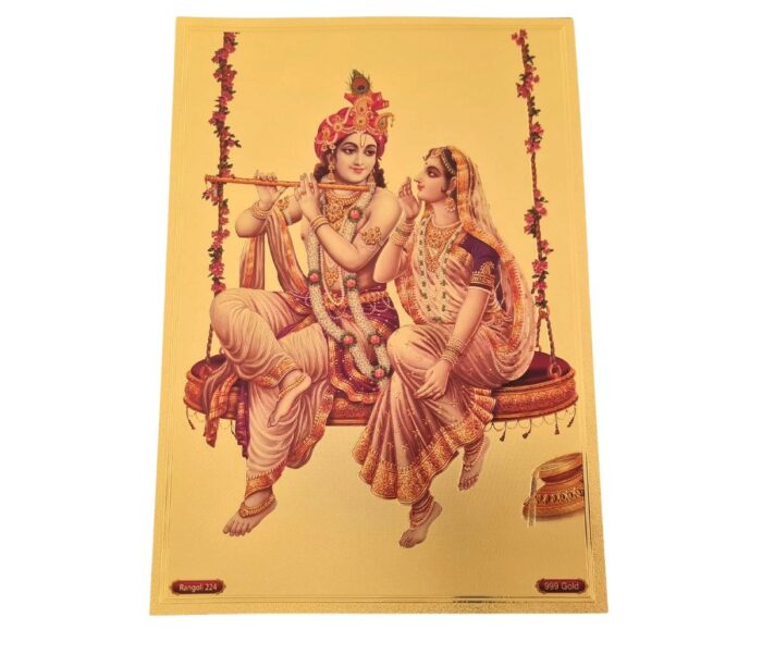 Folha laminada dourada para enquadrar e pendurar - Radha e Krishna III (30 x 21 cm)