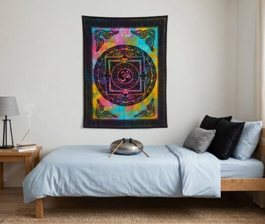 Painel de tecido de Mandala Clássica de OM com técnica Batik