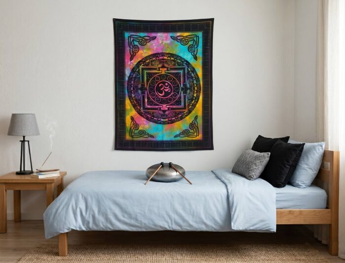 Painel de tecido de Mandala Clássica de OM com técnica Batik