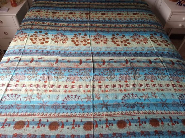 Colcha indiana 100% algodão estampa Rupestre (2.40 m x 2.05 m) tons frios