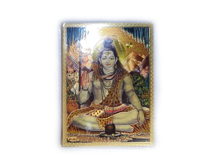 Ímã de geladeira dourado com Shiva e paisagem com lingam