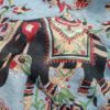 Lenço indiano de seda 100% estampado de elefantes azul