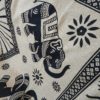 Panô indiano de algodão estampa de elefantes indianos bege e preto