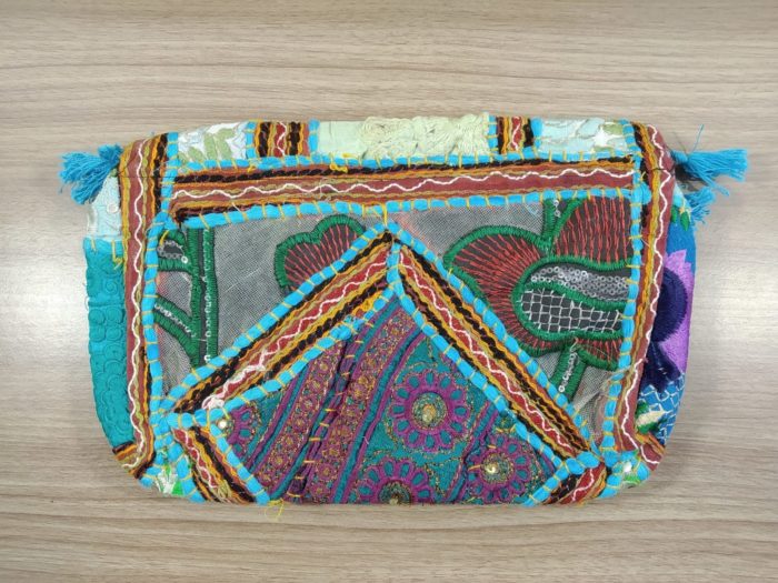 Bolsa indiana Clutch Banjara bordada a mão verde azul turquesa