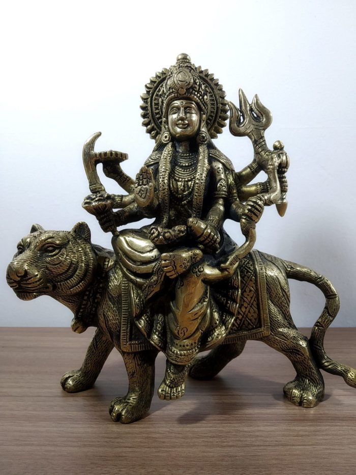 Deusa hindu Durga em metal brass 22cm