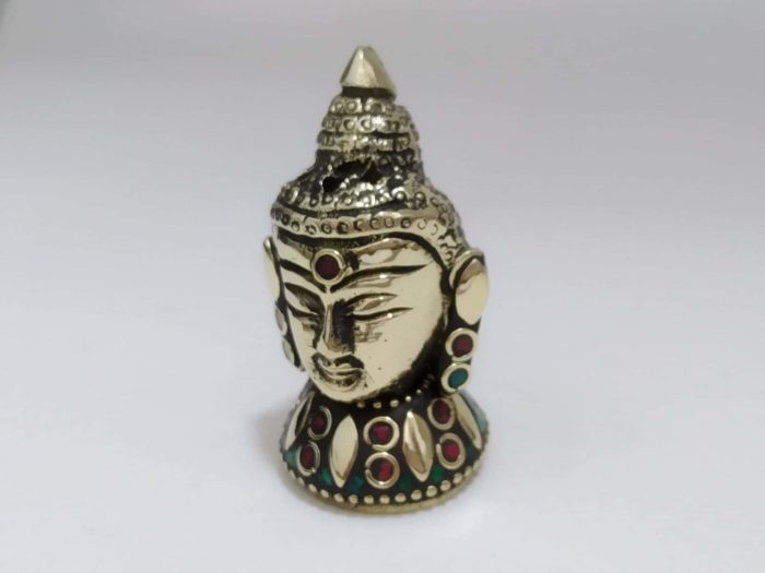 Mini busto Cabeça de Buda em metal com embutimento de pedras naturais VII