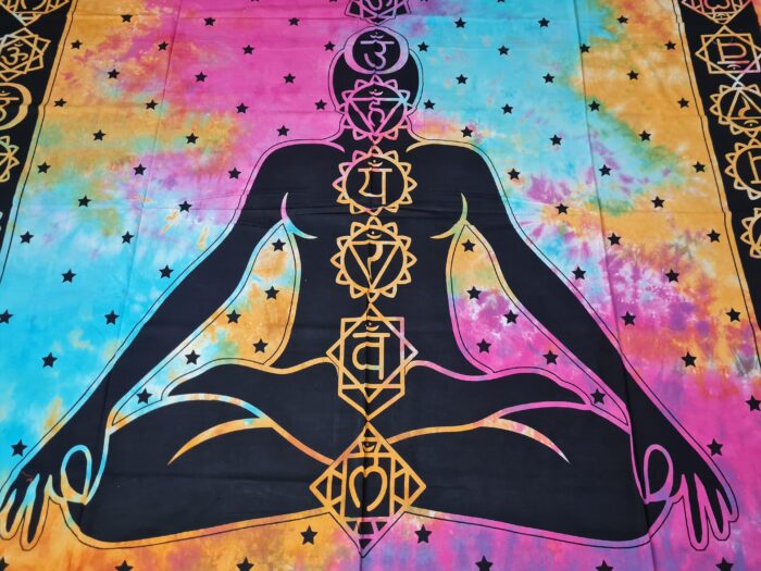 Panô indiano com técnica Batik - Estampa de Iogue e Chakras (230 cm x 210 cm)