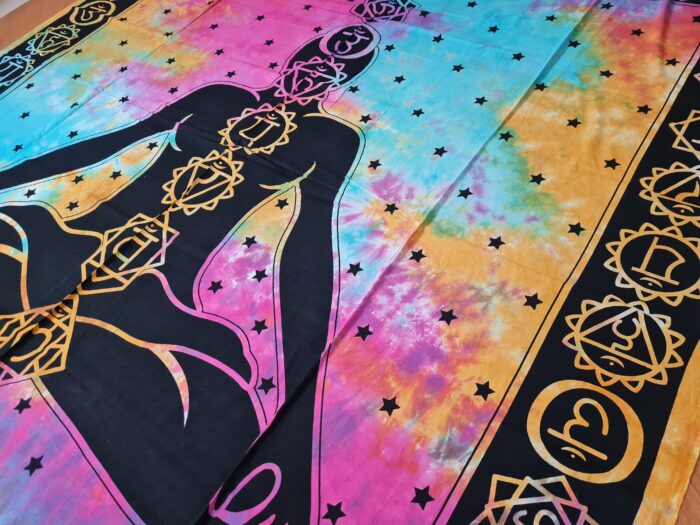 Panô indiano com técnica Batik - Estampa de Iogue e Chakras (230 cm x 210 cm)