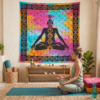 Panô indiano com técnica Batik - Estampa de Iogue e Chakras 2,40m