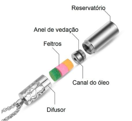 Difusor Pessoal de aço inox para aromaterapia design tubo arabescos