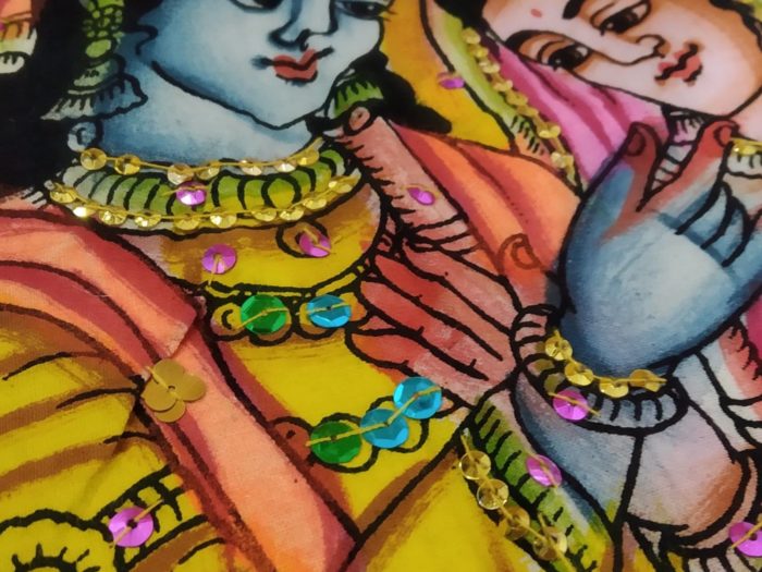 Painel de tecido Coleção Especial pintado à mão Radha e Krishna 85cm