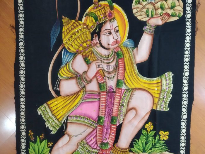 Painel de tecido Coleção Especial pintado à mão com Hanuman 110cm