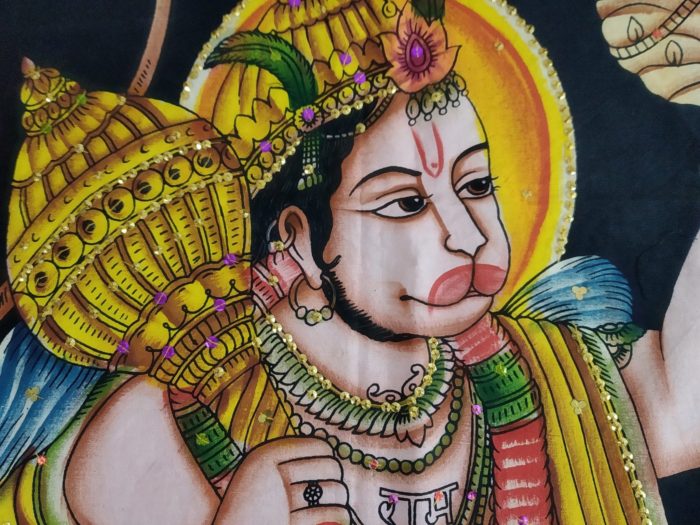 Painel de tecido Coleção Especial pintado à mão com Hanuman 110cm