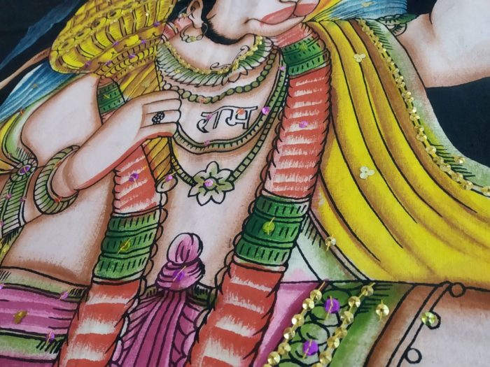 Painel de tecido Coleção Especial pintado à mão com Hanuman 110cm