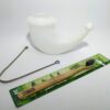 kit ayurveda de higiene com lota, raspador de língua de inox e escova de bambu