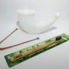 kit ayurveda de higiene com raspador de língua de cobre, lota e escova dental de bambu