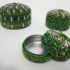Conjunto com 3 latinhas indianas de miçangas design floral verde