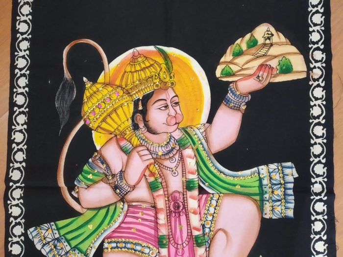 Painel de tecido Coleção Especial pintado à mão com Hanuman 85cm