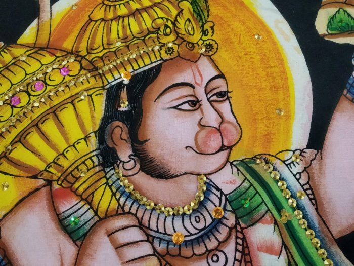 Painel de tecido Coleção Especial pintado à mão com Hanuman 85cm