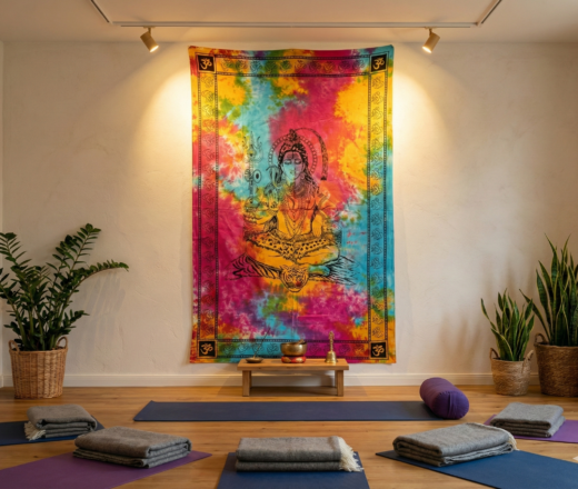 Panô indiano grande de algodão estampa de Shiva color batik