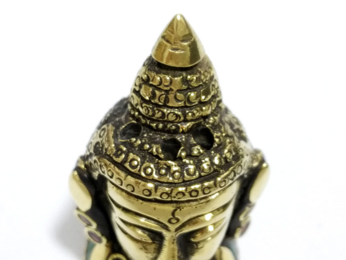 Mini busto Cabeça de Buda em metal com embutimento de pedras naturais VI