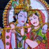 Painel grande clássico de deidade hindu Radha e Krishna e a vaca sagrada