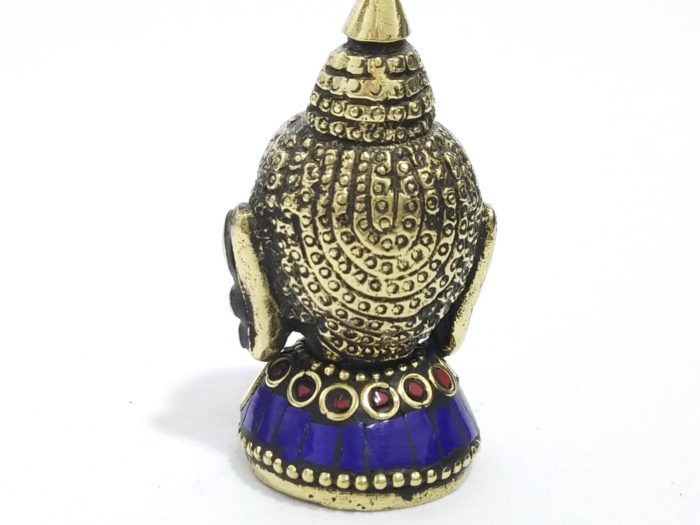 Mini busto Cabeça de Buda em metal com embutimento de pedras naturais V