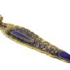 Incensário folha de metal dourado com embutimento de pedras naturais Lápis Lazuli