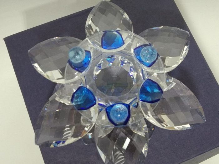 Flor de Lótus em Cristal de Vidro 13 cm cor azul
