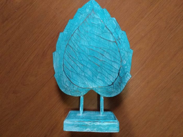 Máscara de Buda de madeira design folha com base 40cm