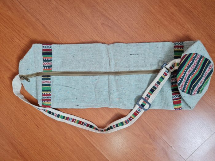 Porta mat indiano para tapete de Yoga 100% Hemp fibra natural azul II