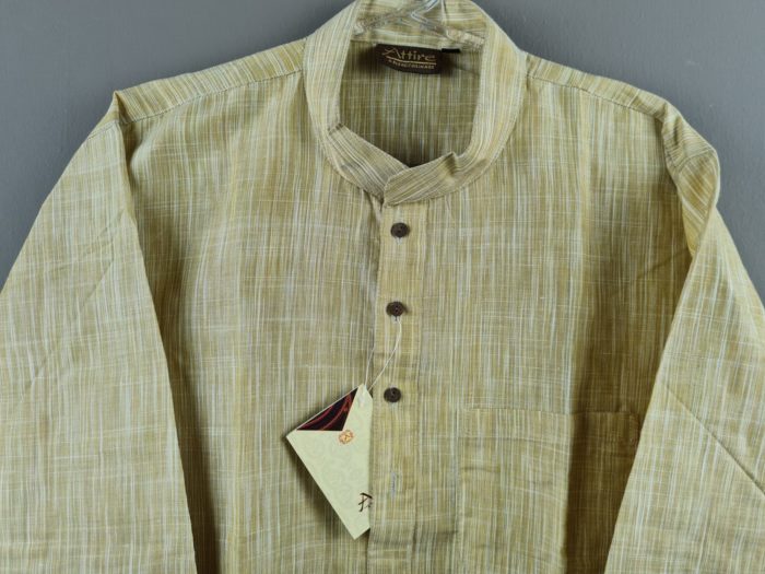Kurta de algodão (bata masculina longa) mostarda claro