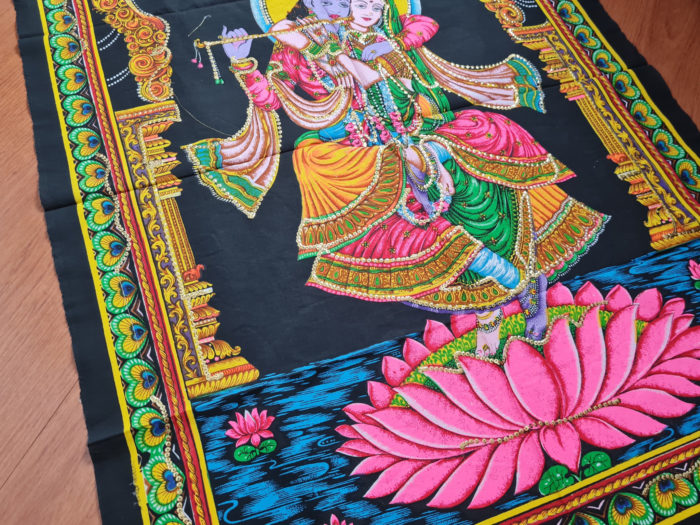 Painel grande clássico de deidade hindu Radha e Krishna