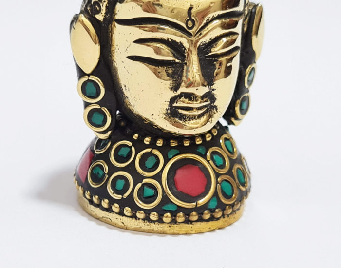 Mini busto Cabeça de Buda em metal com embutimento de pedras naturais IV