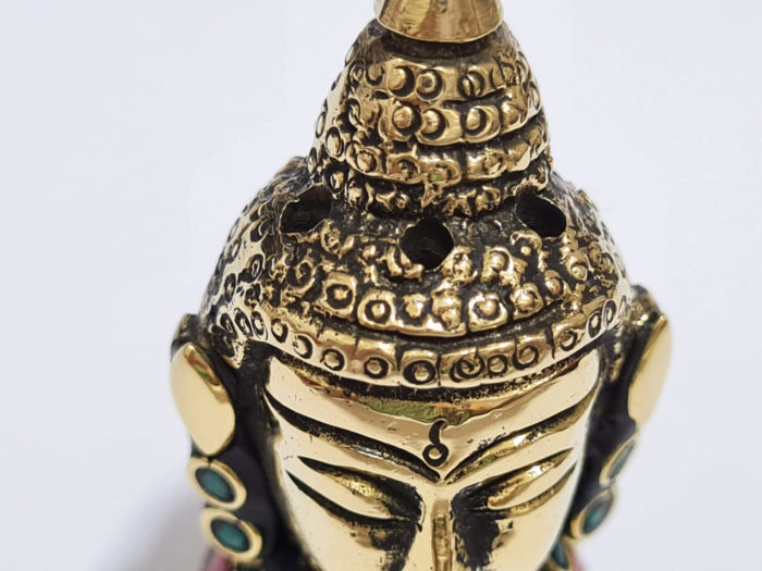 Mini busto Cabeça de Buda em metal com embutimento de pedras naturais IV