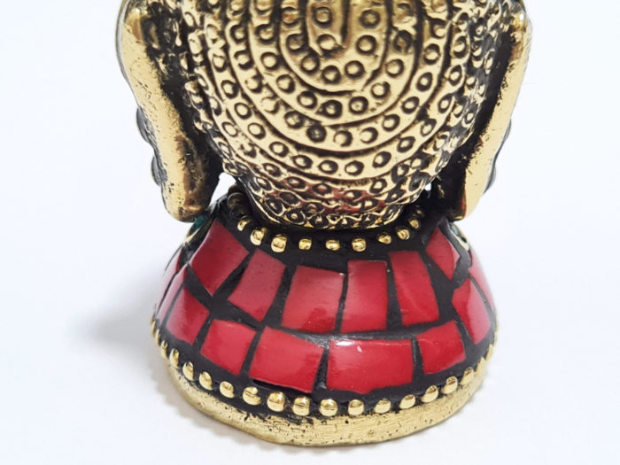 Mini busto Cabeça de Buda em metal com embutimento de pedras naturais IV