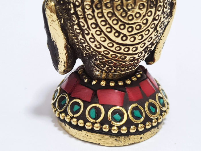 Mini busto Cabeça de Buda em metal com embutimento de pedras naturais