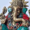Estátua de Ganesha em bronze com pedras naturais embutidas 12cm
