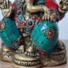 Estátua de Ganesha em bronze com pedras naturais embutidas 12cm