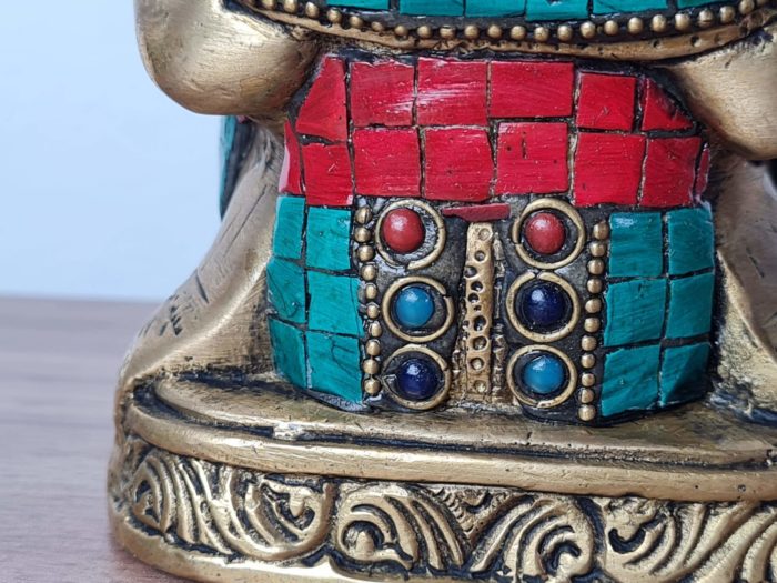 Estátua de Ganesha em bronze com pedras naturais embutidas 12cm